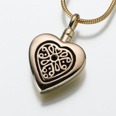 14K gold filigree heart cremation pendant necklace
